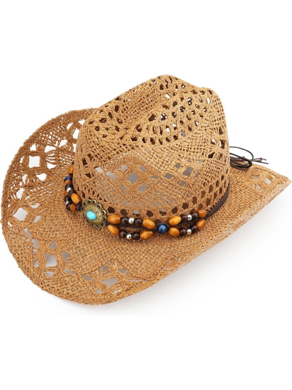 Unisex Khaki Tan Straw Wide Brim Sun Beach Hat Western Cowgirl Cowboy Hat